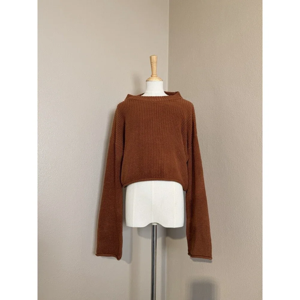 Wild Fable Brown Ribbed Knit Pullover Sweater Crew Neck Lightweight Size L - Picture 1 of 6